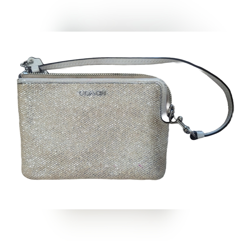 Coach corner zip wristlet, metal silver
